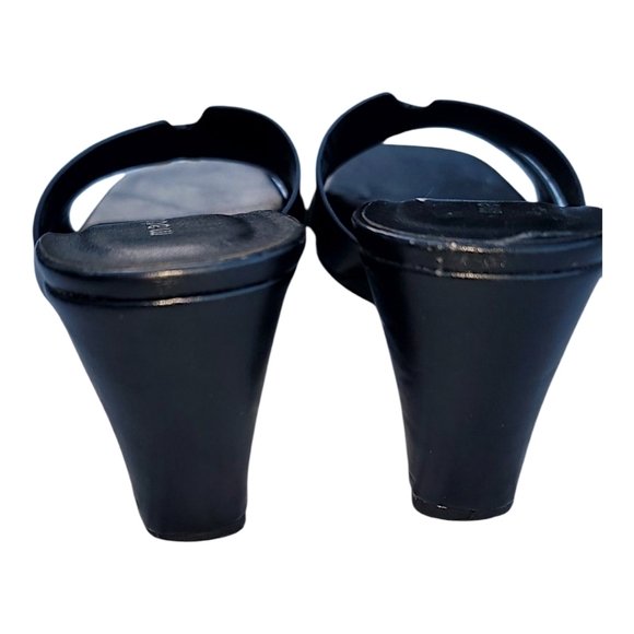 STEVE MADDEN BLACK  VEGAN LEATHER WEDGE SHOES, SIZE 9.5 EUC - Picture 7 of 10